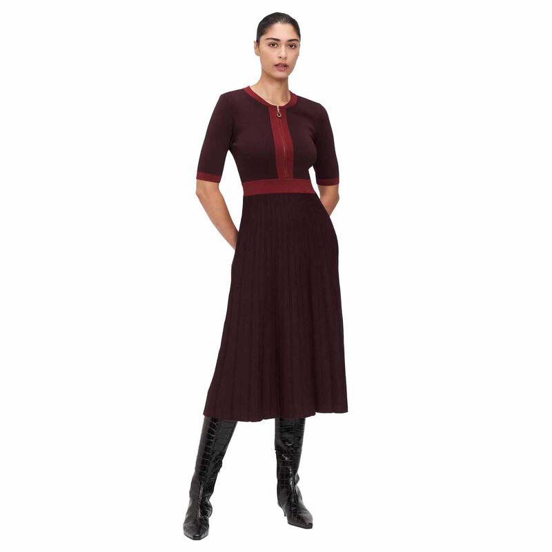 Veronika Maine Contrast Trim Pleated Knit Dress image number 0